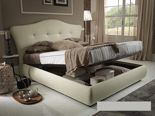 Dafne Italian Design Letto matrimoniale contenitore, similpelle lavabile, colore avorio - Dimensioni: Larghezza 204 x 224 x H 126 cm - per materasso 160 x 200. - 100% Made in Italy (SFI)