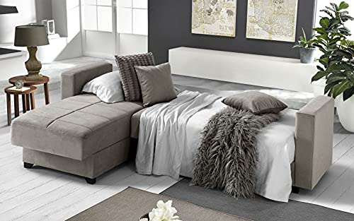 Dafne Italian Design Divano letto angolare 2 posti - Tessuto maya dark beige - penisola sinistra - (cm. 225 x 158 x 86h)