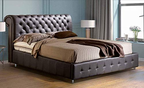 Letto matrimoniale con vano contenitore imbottito, rivestimento in similpelle, lavorazione capitonnè, colore marrone scuro - 180 cm, 236 cm, H 114 cm - per rete 160 x 200. E' possibile avere il letto in differenti colori e misure.