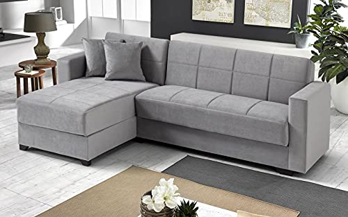 Dafne Italian Design Divano letto angolare 2 posti - Tessuto maya light grey - penisola sinistra - (cm. 225 x 158 x 86h)