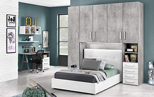 Dafne Italian Design Cameretta a Ponte n.5 ante; effetto cemento cenere; cenere di cemento; bianco luna