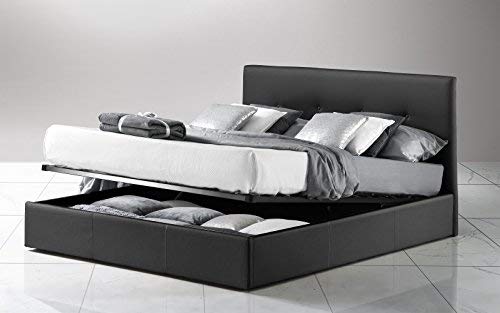 Dafne Italian Design Letto matrimoniale con contenitore rivestito in similpelle nera, rete ortopedica a doghe 178x203x100h cm.