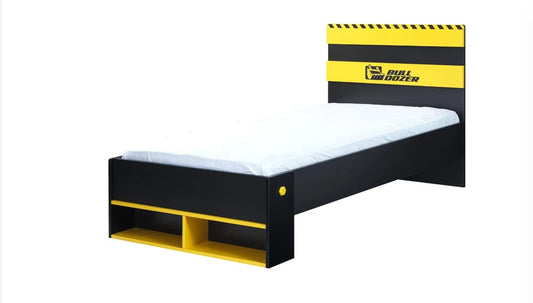 Dafne Italian Design Letto singolo Bull Dozer colore giallo e nero, cm. 109 X 104 X 206 comprensivo di materasso cm. 100x200x25