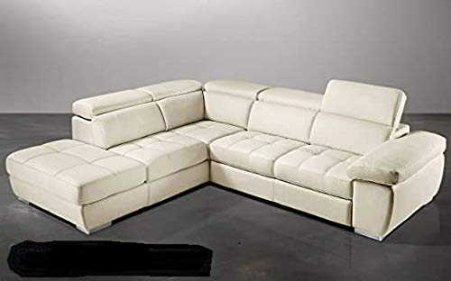 Dafne Italian Design Divano Letto angolare 3 posti con penisola a Sinistra. Similpelle Milk (cm. 285 x 245 x 97h)