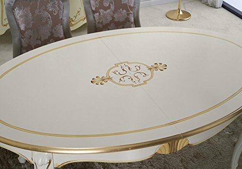 Dafne Italian Design Tavolo ovale da soggiorno e sala da pranzo, colore avorio con decorazioni oro -cm: 170 cm (allungato 270 cm) - 110 cm - H 79 cm - 100% Made in Italy (SF17)