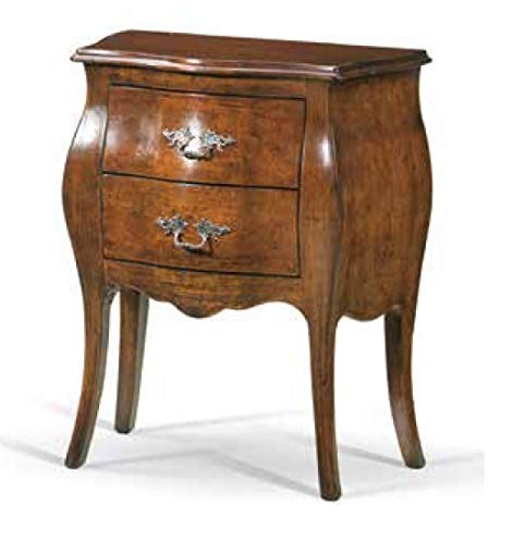 Dafne Italian Design Coppia di comodini bombati, due cassetti, noce scuro -cm: 50 cm - 30 cm - H 60 cm - 0,11 Mc - Stile classico - 100% Made in Italy (GF17)