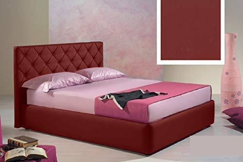 Letto una piazza e mezza contenitore, similpelle lavabile, lavorazione capitonn?, colore rosso scuro - Dimensioni: Larghezza 136 x 220 x H 100 cm - per materasso 120 x 200. - 100% Made in Italy (SFI)