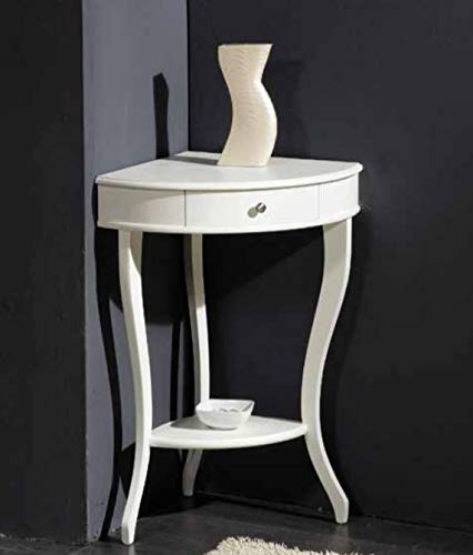 Comodino ad Angolo da 1 cassetto Laccato Bianco, Stile Classico (cm. L. 55 - H. 73 - P. 44) (TVG)
