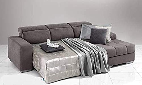 Dafne Italian Design Divano Letto angolare 3 posti con penisola a Destra. Tessuto Romeo Nocciola (cm. 259 x 178 x 94h)
