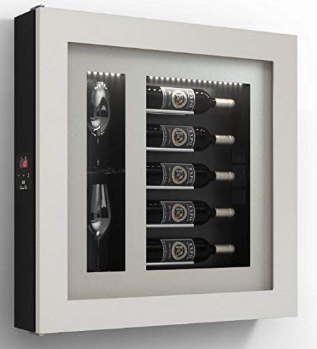Cantinetta vino da parete per cinque bottiglie in orizzontale e due bicchieri orizzontali laterali per bottiglie H.328 D.90 mm - peso 30 kg. (SF00)