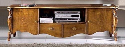 Dafne Italian Design Base Porta Tv 1 vani e 2 cassetti, noce scuro, decorazioni oro -cm: 187 cm - 50 cm - H 56 cm ? 0,63 Mc ? Stile classico - - 100% Made in Italy (SF17)