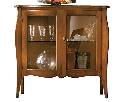 Dafne Italian Design Vetrina piccola, due ante con ripiano vetro, noce scuro -cm: 107 cm - 46 cm - H 102 cm - 0,58 Mc ? Stile classico - 100% Made in Italy (GF17)