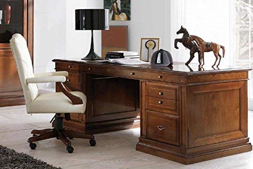 Dafne Italian Design Scrivania, piano legno pi� cuoio, colore legno scuro, 200x90x79, 88 Kg, Struttura: piano superiore legno massiccio tiglio o noce impiallacciato noce nazionale 100% Made in Italy