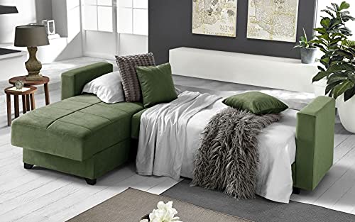 Dafne Italian Design Divano letto angolare 2 posti - Tessuto maya verde scuro - penisola sinistra - (cm. 225 x 158 x 86h)