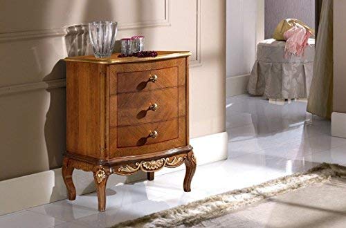 Dafne Italian Design Coppia di comodini classici, noce scuro, decorazioni oro - cm: 52 cm - 35 cm - H 67 cm - Stile classico - 100% Made in Italy (SF17)