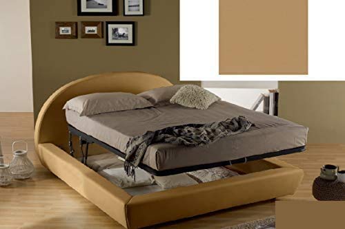 Dafne Italian Design Letto matrimoniale contenitore, similpelle lavabile, colore beige scuro - Dimensioni: Larghezza 194 x 220 x H 114 cm - per materasso 160 x 190. - 100% Made in Italy (SFI)