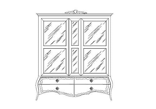 Dafne Italian Design Vetrina 3 ante legno scuro c/decorazione con foglia oro, H. 228 x P. 52 x L. 190, schienale multistrato di pioppo tappezzato