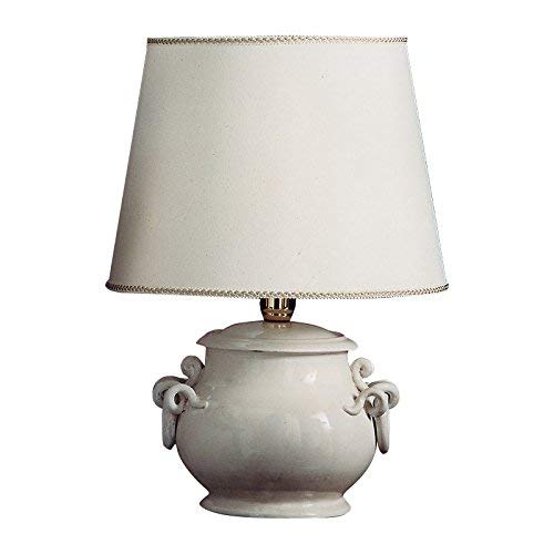 Dafne Italian Design Lampada con paralume da tavolo bianco antico in ceramica artistica di Castelli, Dimensioni: base h cm 17 � cm 23, paralume � cm 35 - base h cm 23 � cm 30, paralume � cm 40