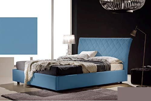 Letto una piazza e mezza contenitore, similpelle lavabile, trapuntato, colore azzurro - Dimensioni: Larghezza 138 x 218 x H 110 cm - per materasso 120 x 190. - 100% Made in Italy (SFI)