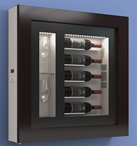 Cantinetta vino da parete per cinque bottiglie in orizzontale e due bicchieri orizzontali laterali per bottiglie H.328 D.90 mm - peso 30 kg. (SF00)
