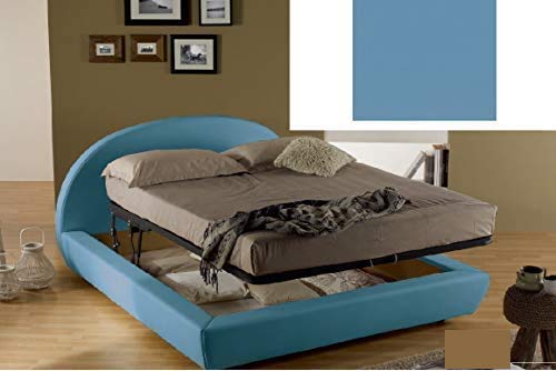 Dafne Italian Design Letto matrimoniale contenitore, similpelle lavabile, colore azzurro - Dimensioni: Larghezza 194 x 230 x H 114 cm - per materasso 160 x 200. - 100% Made in Italy (SFI)