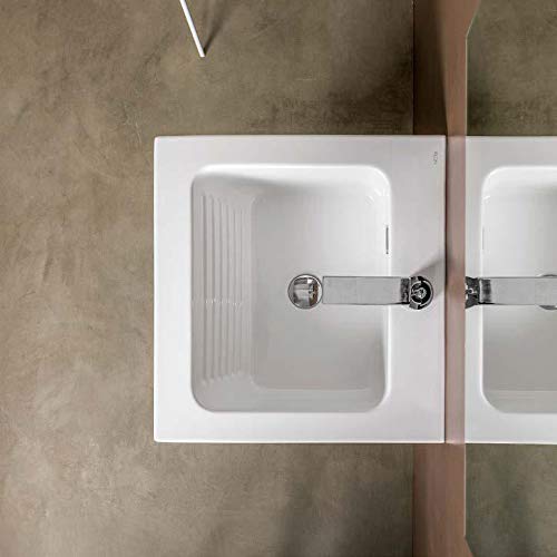 Dafne Italian Design Mobile da bagno ad uso lavanderia finitura turchese opaco (cm. L60 x P50 x H57), lavabo in ceramica, due cubi portaoggetti in lamiera