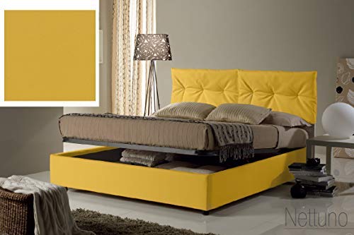 Dafne Italian Design Letto una piazza e mezza contenitore, similpelle, giallo -134x205x102 cm - per materasso 120x190-100% Made in Italy