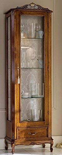 Dafne Italian Design Vetrina 1 antacassetto, noce scuro, schienale tappezzato -cm: 58 cm - 35 cm - H 184 cm ? Cimasa H 9 cm ? 0,47 Mc ? Stile classico - 100% Made in Italy (SF17)