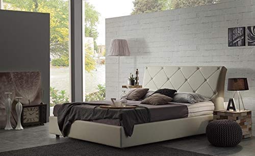 Dafne Italian Design Letto Una Piazza e Mezza fuorimisura con vano Contenitore e Testata Trapuntata, Colore: Beige Rete: 120x200