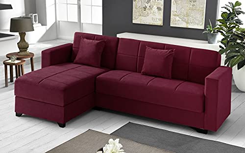 Dafne Italian Design Divano letto angolare 2 posti - Tessuto maya burgundy - penisola sinistra - (cm. 225 x 158 x 86h)