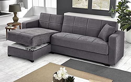 Dafne Italian Design Divano letto angolare 2 posti - Tessuto lam grey - penisola sinistra - (cm. 225 x 158 x 86h)