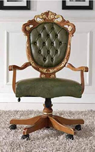 Dafne Italian Design Poltrona d'ufficio Girevole tappezzata in Pelle Verde, Stile Classico (cm. L. 69 - H. 121/111 - P. 50) (TVG)