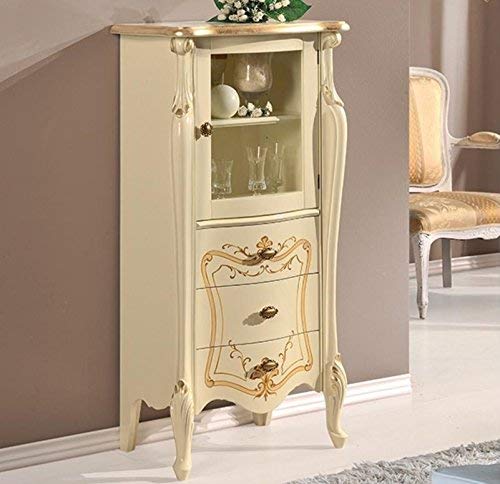 Dafne Italian Design Vetrina 1 anta ? 3 cassetti, colore avorio, decorazioni oro -cm: 60 cm - 40 cm - H 120 cm ? 0,34 Mc ? Stile classico - 100% Made in Italy (SF17)
