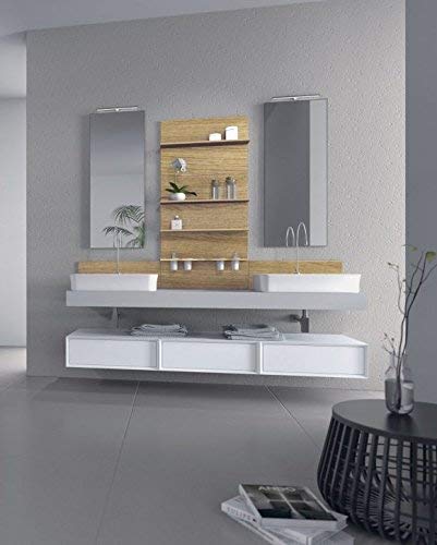 Dafne Italian Design Mobile da bagno composizione moderna con due lavabi bianco e noce - 1 cassetto, top per lavabi sovrapiano, specchio, lampada led, pannelli a parete, mensola, colonna 1 anta