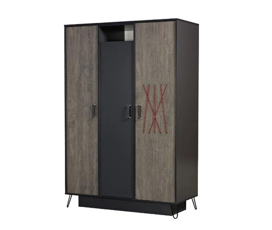 Dafne Italian Design Armadio tre ante Lotus colore grigio antracite e legno misura cm.133x198x59