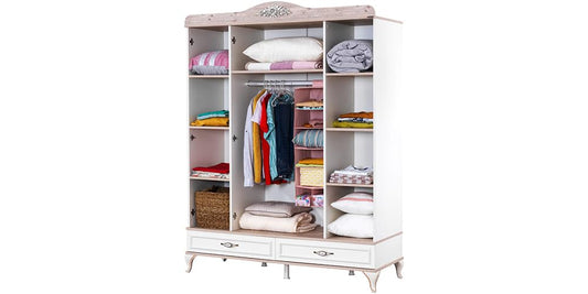 Dafne Italian Design Armadio quattro ante con specchi Golden colore bianco e legno misura 165x213x60 cm.