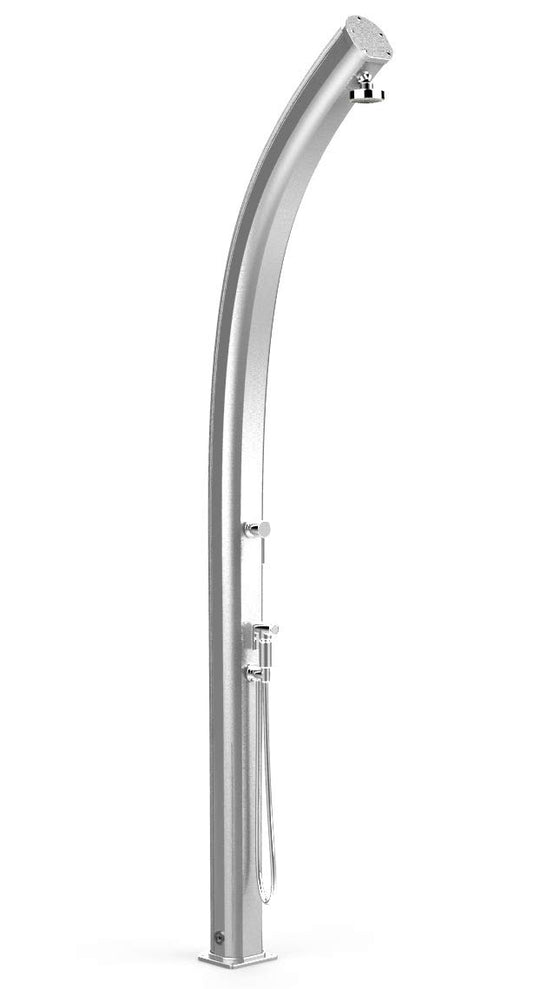 Doccia Calda a energia Solare per Esterno Arkema A540 TL 1300 Jolly Top Line Colore Argento Realizzata in Alluminio con verniciatura a Liquido Miscelatore Acqua con doccetta Mobile