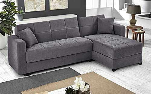 Dafne Italian Design Divano letto angolare 2 posti - Tessuto lam grey - penisola destra - (cm. 225 x 158 x 86h)