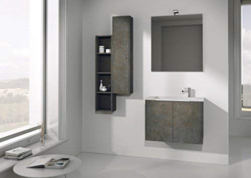 Dafne Italian Design Mobile da bagno con lavabo e specchio rettangolari - Base con 2 ante, top c/lavabo integrato, Specchio L.70 H.75, Lampada led, Finitura Antracite, 3 ripiani L.25 H.108 P.20,7