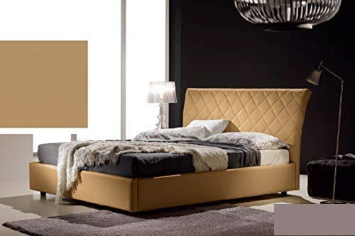 Letto una piazza e mezza contenitore, similpelle lavabile, trapuntato, colore beige scuro - Dimensioni: Larghezza 138 x 228 x H 110 cm - per materasso 120 x 200. - 100% Made in Italy (SFI)