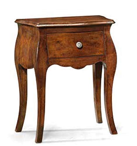 Dafne Italian Design Coppia di comodini bombati, un cassetto, noce scuro -cm: 50 cm - 30 cm - H 60 cm - 0,11 Mc - Stile classico - 100% Made in Italy (GF17)