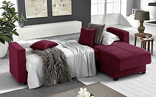 Dafne Italian Design Divano letto angolare 2 posti - Tessuto maya burgundy - penisola destra - (cm. 225 x 158 x 86h)