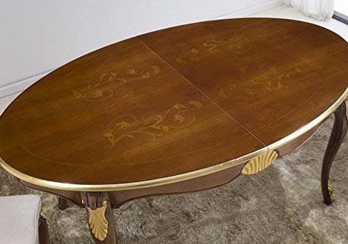 Dafne Italian Design Tavolo ovale da soggiorno e sala da pranzo, noce scuro con decorazioni oro -cm: 170 cm (allungato 270 cm) - 110 cm - H 79 cm - 100% Made in Italy (SF17)