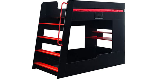 Dafne Italian Design TUTTOCAMERETTE.IT - Cameretta completa per ragazzi stile sala giochi colore rosso e nero comprende: letto a castello compatto, materassi, armadio, scrivania - [RTK]