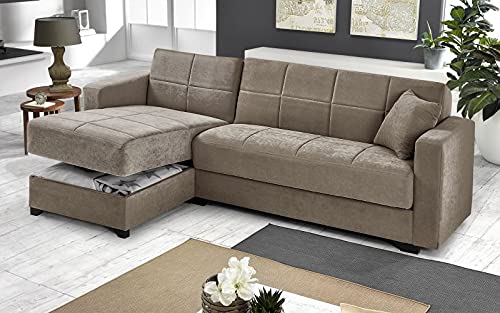 Dafne Italian Design Divano letto angolare 2 posti - Tessuto lam elephant - penisola sinistra - (cm. 225 x 158 x 86h)