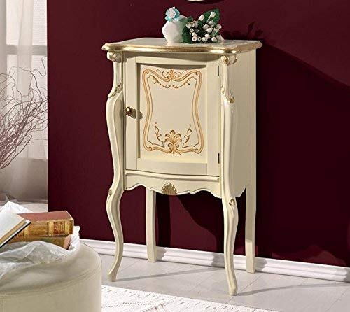Dafne Italian Design Vetrina bassa 1 anta, gamba alta, colore avorio, decorazioni oro, pannello chiuso -cm: 61 cm - 40 cm - H 100 cm - Stile classico - 100% Made in Italy (SF17)