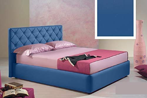 Letto matrimoniale contenitore, similpelle lavabile, lavorazione capitonn?, colore blu - Dimensioni: Larghezza 176 x 220 x H 100 cm - per materasso 160 x 200. - 100% Made in Italy (SFI)