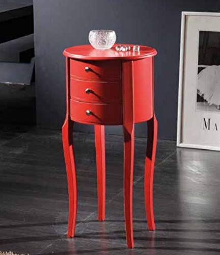 Dafne Italian Design Comodino Circolare a 3 cassetti Laccato Ross- Stile Classico (cm. Ø 34 - H. 71) (TVG)