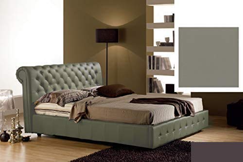 Dafne Italian Design Letto una piazza e mezza contenitore, similpelle, lavorazione capitonn? grigia -140x226xH114 cm - per materasso 120x190-100% Made in Italy