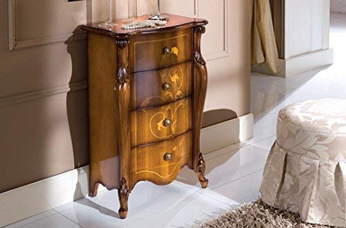 Dafne Italian Design Coppia di comodini, noce scuro, decorazioni foglia -cm: 56 cm - 34 cm - H 86 cm - 0,21 Mc - Stile classico - 100% Made in Italy (SF17)